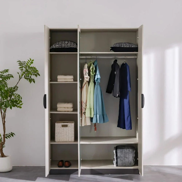 Pletora 3 Door Wardrobe With Mirror Inside-Grey Oak