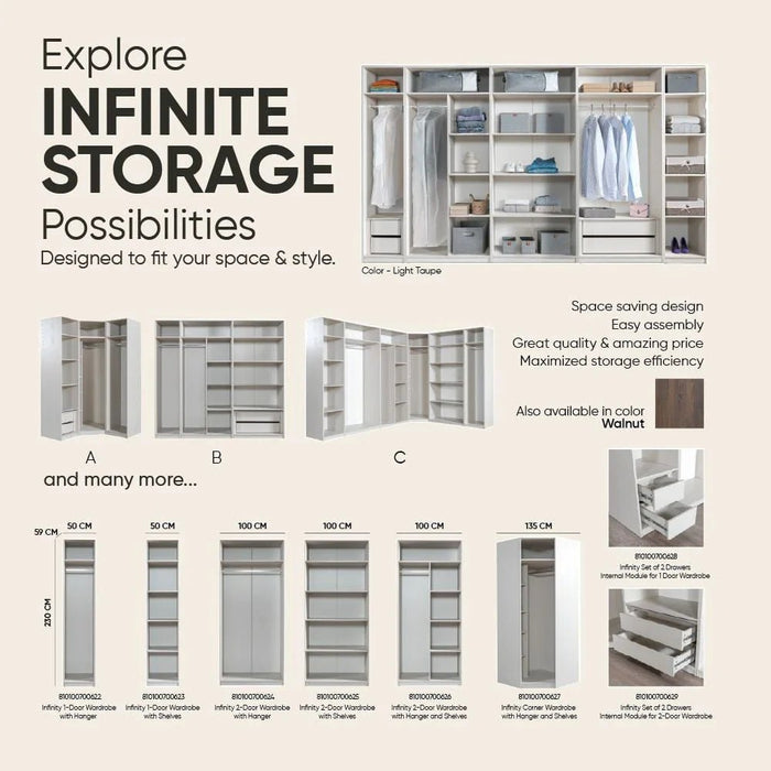 Infinity Set of 2 Drawers Internal Module for 2-Door Wardrobe-Light Taupe-With 2-Year Warranty