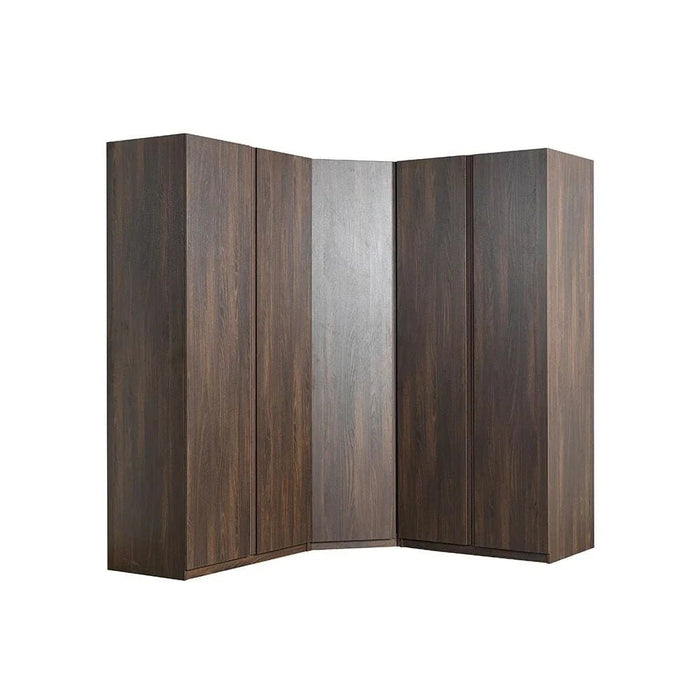 Infinity Corner Wardrobe with Hanger and Shelves-Dark Walnut-With 2-Year Warranty