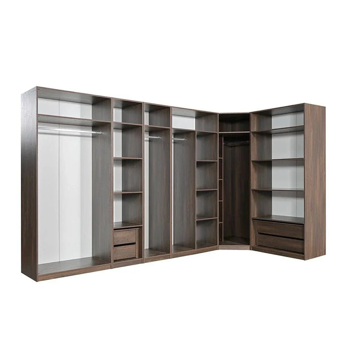 Infinity Corner Wardrobe with Hanger and Shelves-Dark Walnut-With 2-Year Warranty