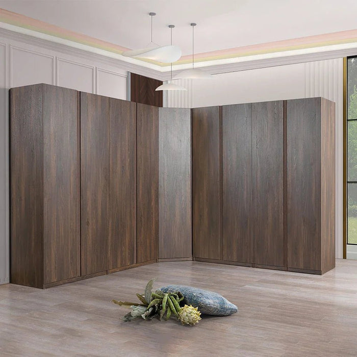 Infinity Corner Wardrobe with Hanger and Shelves-Dark Walnut-With 2-Year Warranty