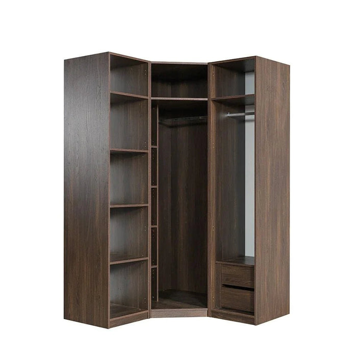 Infinity Corner Wardrobe with Hanger and Shelves-Dark Walnut-With 2-Year Warranty