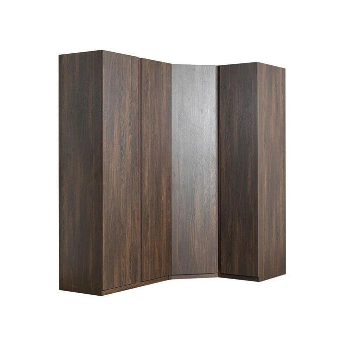 Infinity Corner Wardrobe with Hanger and Shelves-Dark Walnut-With 2-Year Warranty