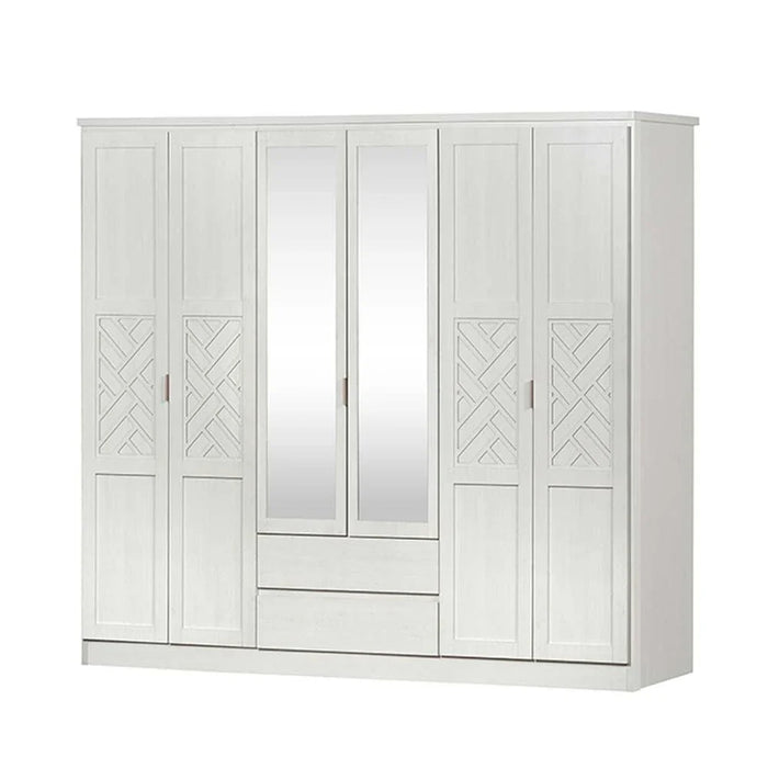 Casablanca 6 Door Wardrobe With 2 Drawers & Mirrors-White Oak