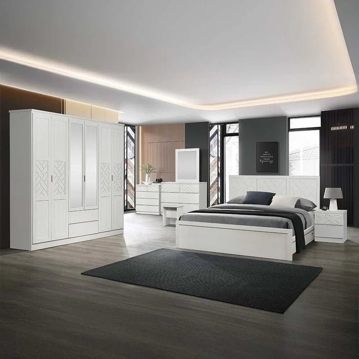 Casablanca 6 Door Wardrobe With 2 Drawers & Mirrors-White Oak