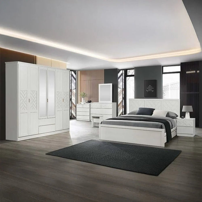 Casablanca 6 Door Wardrobe With 2 Drawers & Mirrors-White Oak