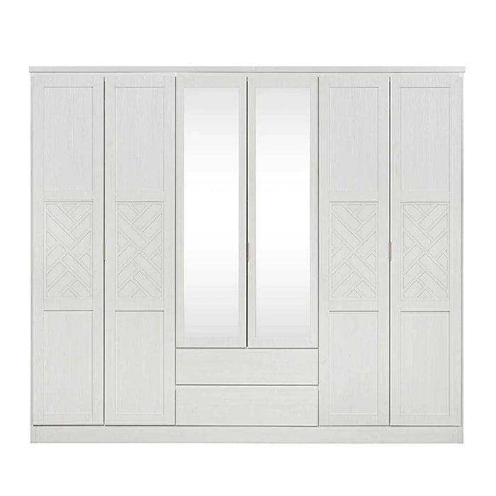 Casablanca 6 Door Wardrobe With 2 Drawers & Mirrors-White Oak