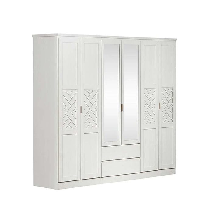 Casablanca 6 Door Wardrobe With 2 Drawers & Mirrors-White Oak