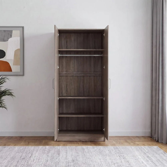 Supreme 2-Door Wardrobe with Mirror-French Sonoma Oak-With 2-Year Warranty