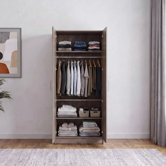 Supreme 2-Door Wardrobe with Mirror-French Sonoma Oak-With 2-Year Warranty