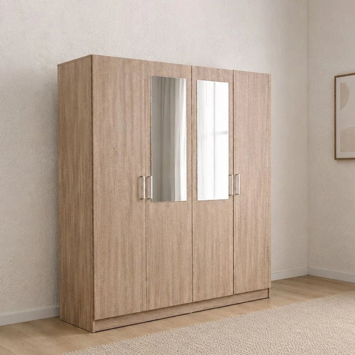 Supreme 4-Door Wardrobe with Mirror-French Sonoma Oak-With 2-Year Warranty