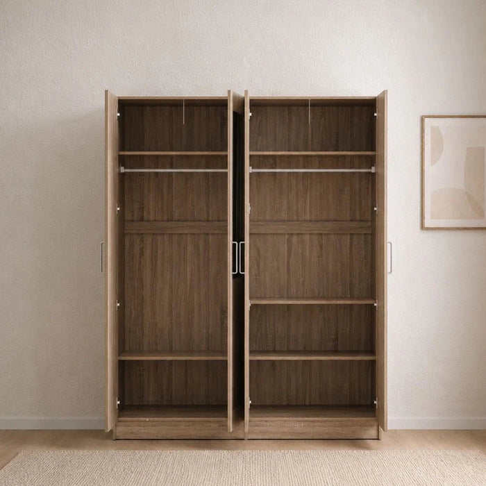 Supreme 4-Door Wardrobe with Mirror-French Sonoma Oak-With 2-Year Warranty