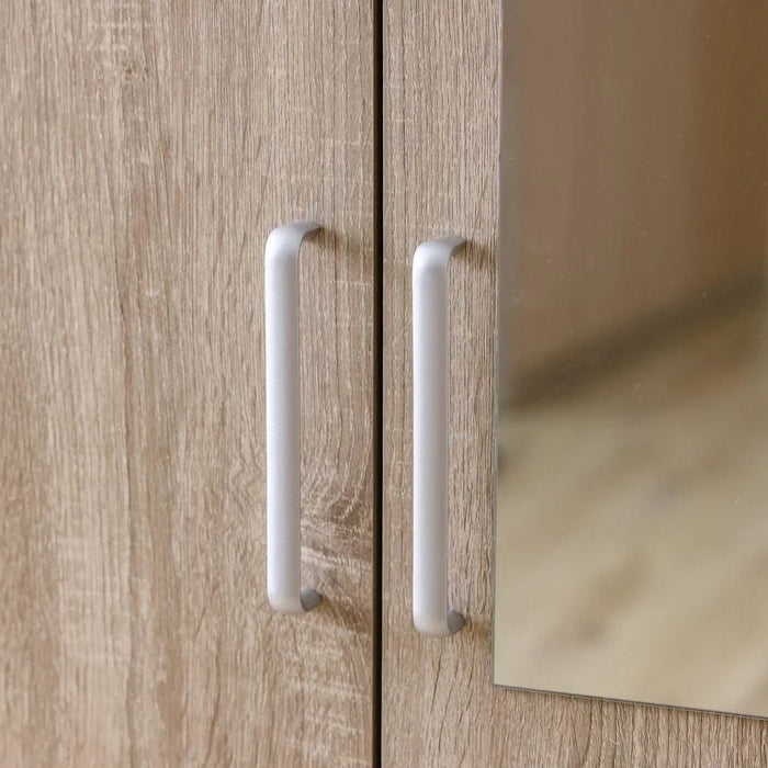 Supreme 4-Door Wardrobe with Mirror-French Sonoma Oak-With 2-Year Warranty