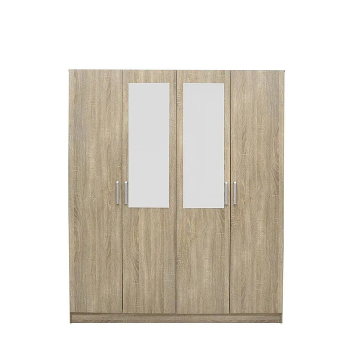 Supreme 4-Door Wardrobe with Mirror-French Sonoma Oak-With 2-Year Warranty