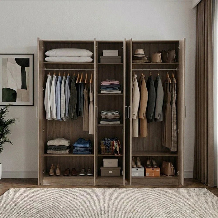 Supreme 5-Door Wardrobe with Mirror-French Sonoma Oak-With 2-Year Warranty