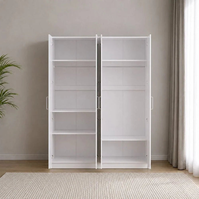 Supreme 4-Door Wardrobe with Mirror-White-With 2-Year Warranty
