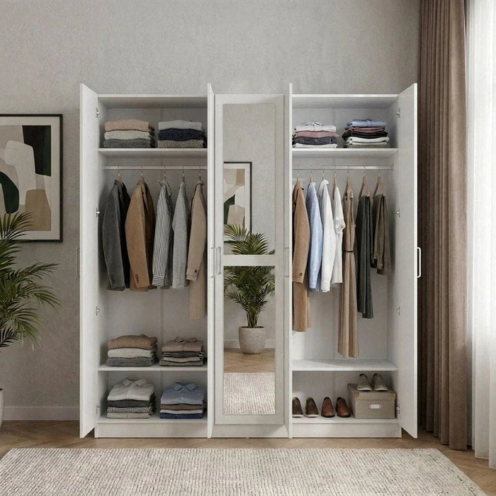 Supreme 5-Door Wardrobe with Mirror-White-With 2-Year Warranty