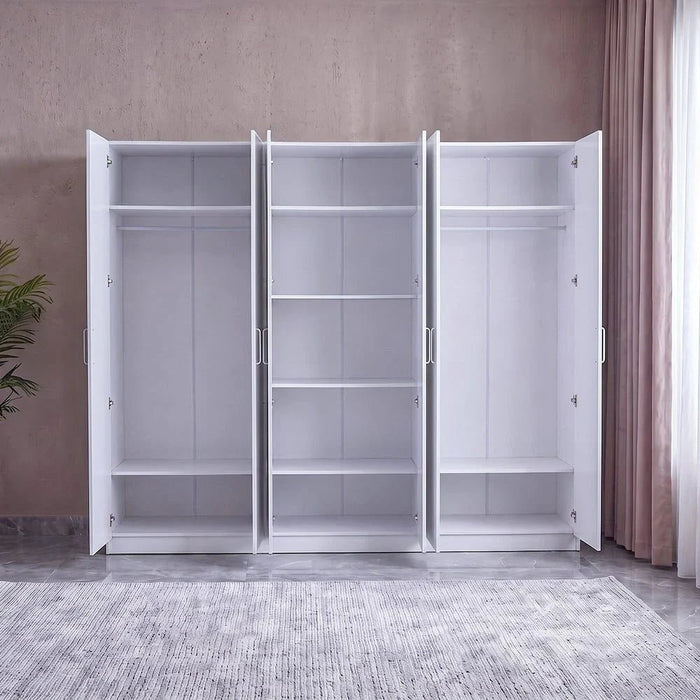 Supreme 6-Door Wardrobe with Mirror-White-With 2-Year Warranty