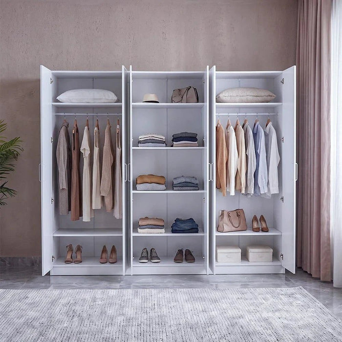 Supreme 6-Door Wardrobe with Mirror-White-With 2-Year Warranty