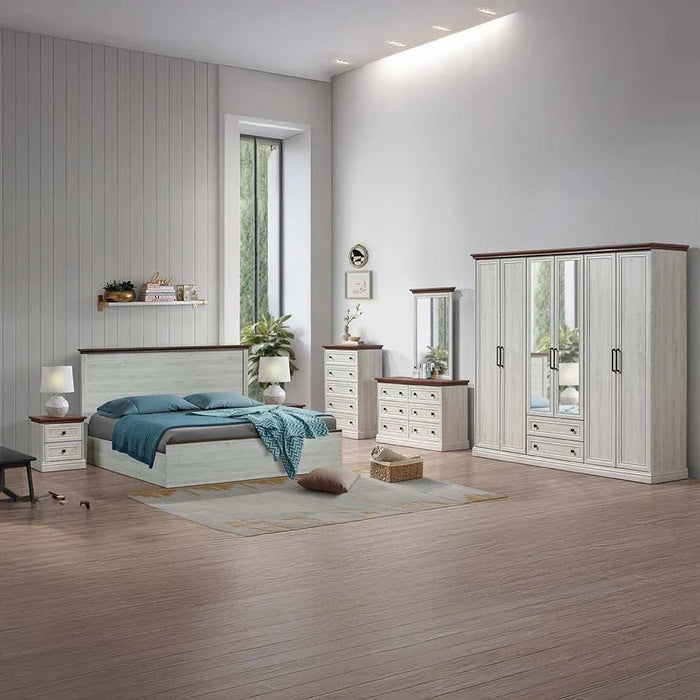 Pioneer 6-Door Wardrobe with 2 Drawers & Mirrors-White Oak + Brown-With 2-Year Warranty