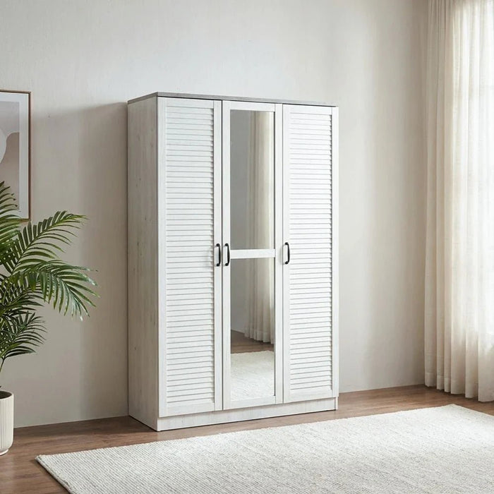 Zenith 3-Door Wardrobe with Drawers & Mirror-White Oak/Cement-With 2-Year Warranty