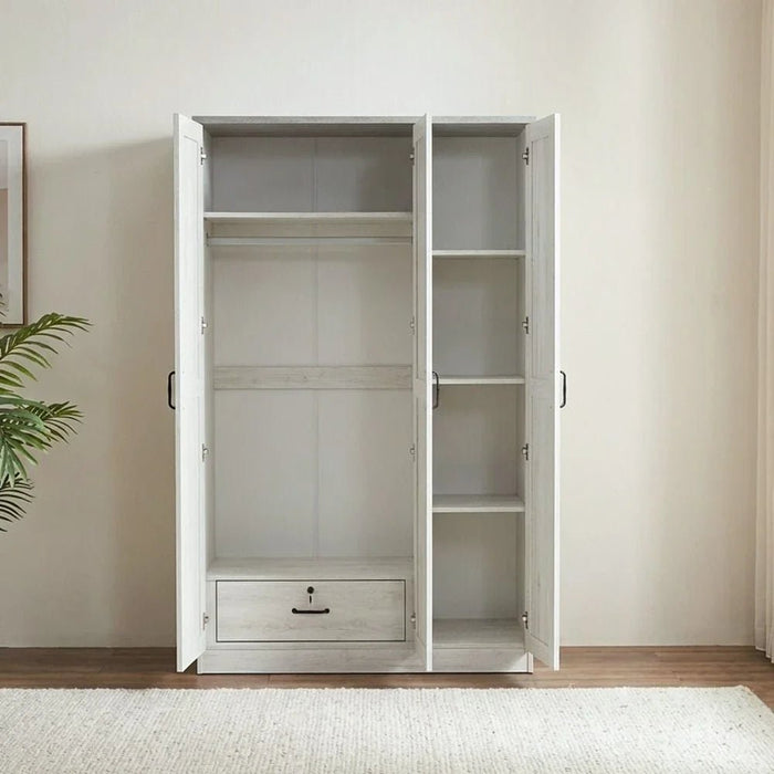 Zenith 3-Door Wardrobe with Drawers & Mirror-White Oak/Cement-With 2-Year Warranty