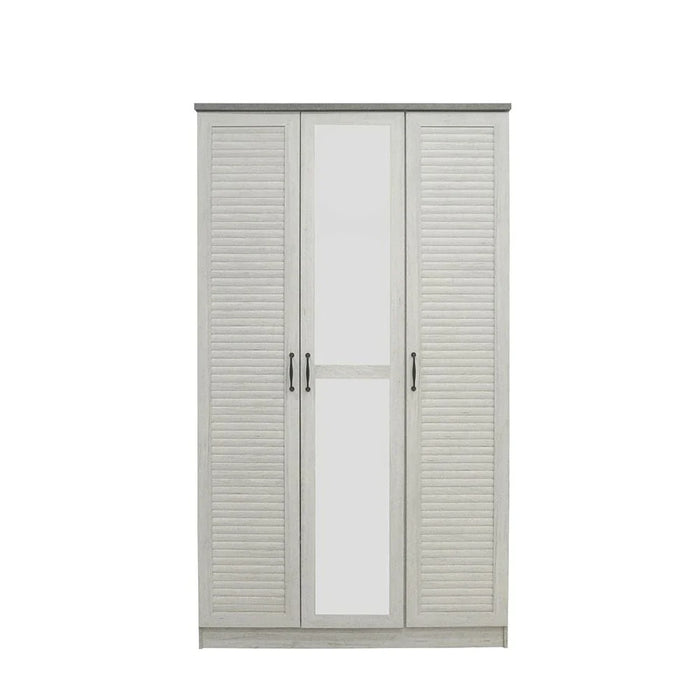 Zenith 3-Door Wardrobe with Drawers & Mirror-White Oak/Cement-With 2-Year Warranty