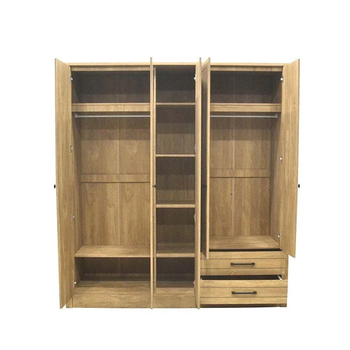 Athens 5-Door Wardrobe with Drawers & Mirror-Light Oak-With 2-Year Warranty