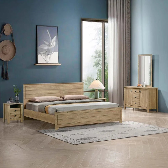 Athens 5-Door Wardrobe with Drawers & Mirror-Light Oak-With 2-Year Warranty