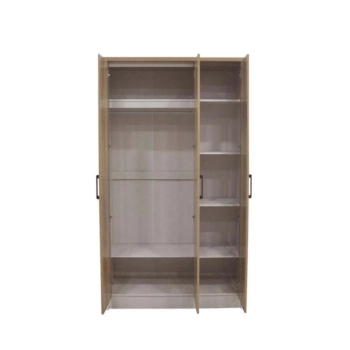 Swann 3-Door Wardrobe with Mirror-Summer Oak/Pearl White-With 2-Year Warranty