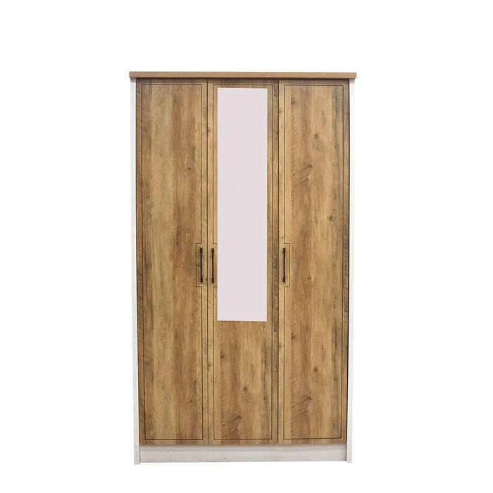 Swann 3-Door Wardrobe with Mirror-Summer Oak/Pearl White-With 2-Year Warranty