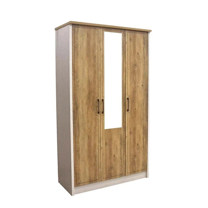Swann 3-Door Wardrobe with Mirror-Summer Oak/Pearl White-With 2-Year Warranty