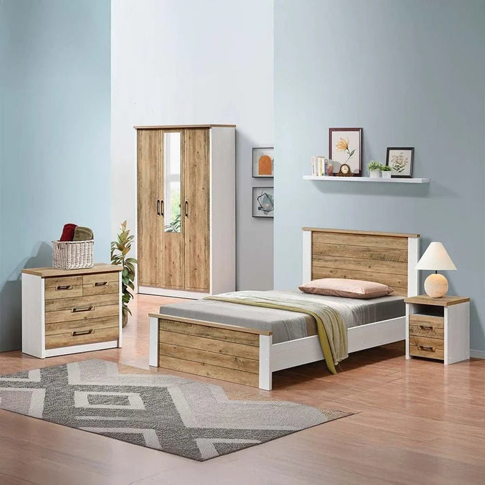Swann 3-Door Wardrobe with Mirror-Summer Oak/Pearl White-With 2-Year Warranty
