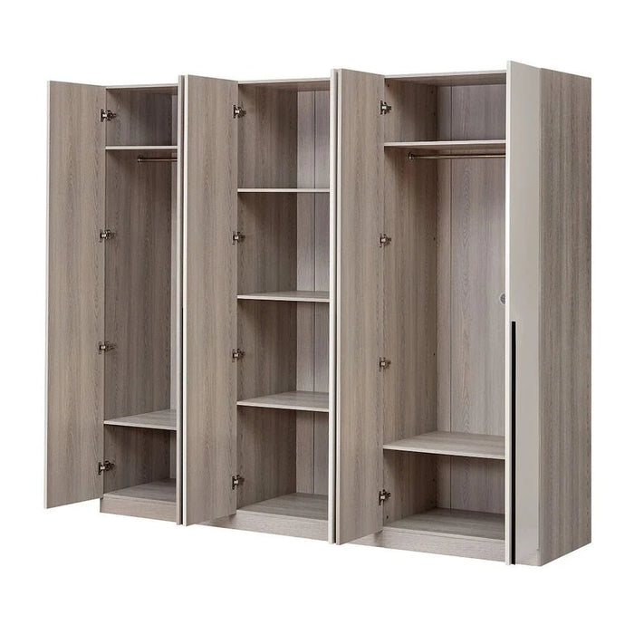 Trevor 6 Door Wardrobe-Beige/L. Grey