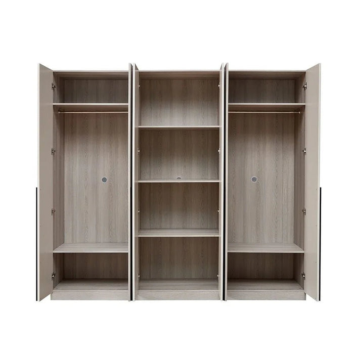 Trevor 6 Door Wardrobe-Beige/L. Grey