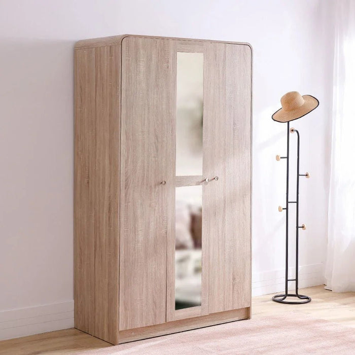 Monro 3-Door Wardrobe with Mirror - Natural Oak - With 2-Year Warranty