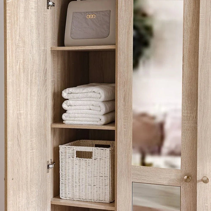 Monro 3-Door Wardrobe with Mirror - Natural Oak - With 2-Year Warranty