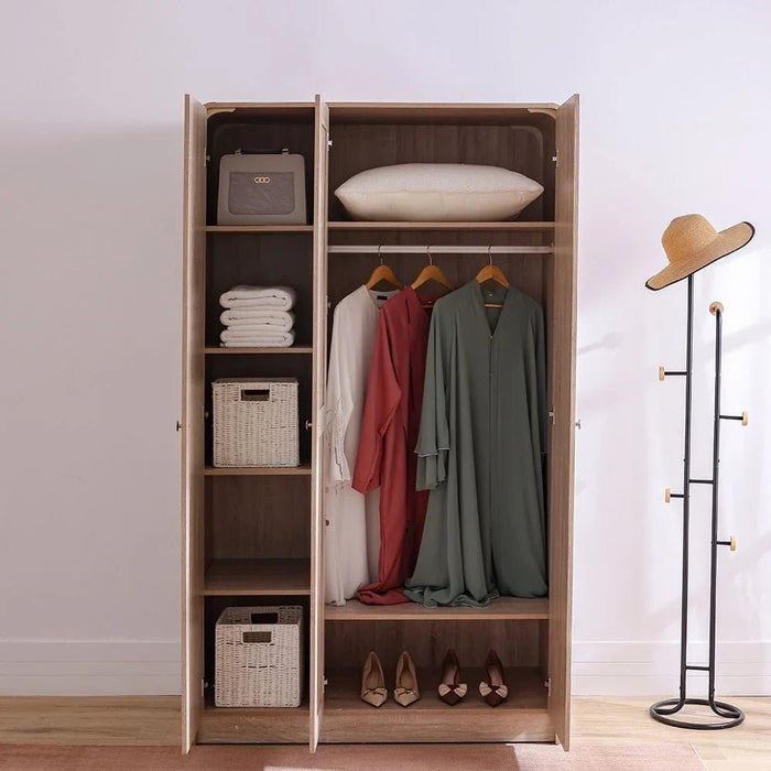 Monro 3-Door Wardrobe with Mirror - Natural Oak - With 2-Year Warranty
