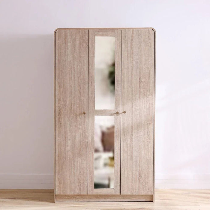 Monro 3-Door Wardrobe with Mirror - Natural Oak - With 2-Year Warranty