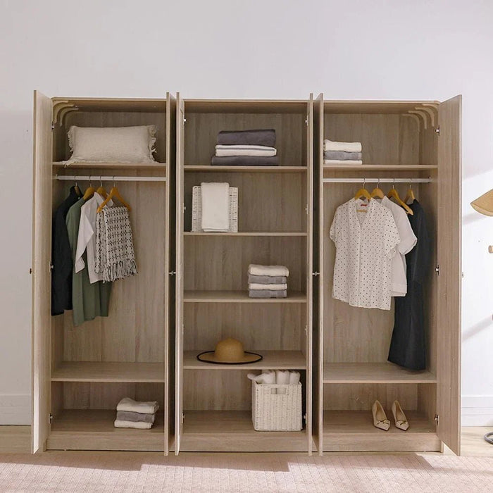 Monro 6-Door Wardrobe with Mirrors - Natural Oak - With 2-Year Warranty
