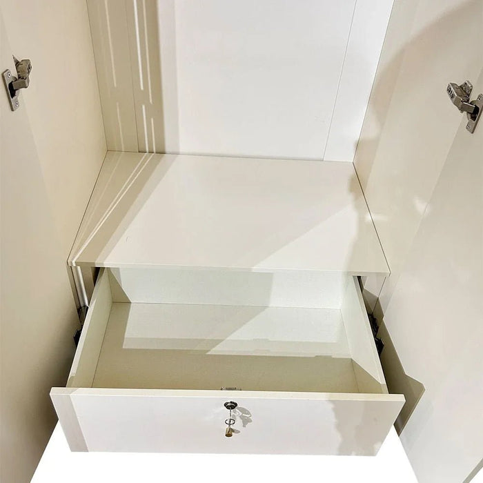 Orion 6-Door Wardrobe with 2 Fluted Glass Doors & LED - Beige/Brushed Gold - With 2-Year Warranty