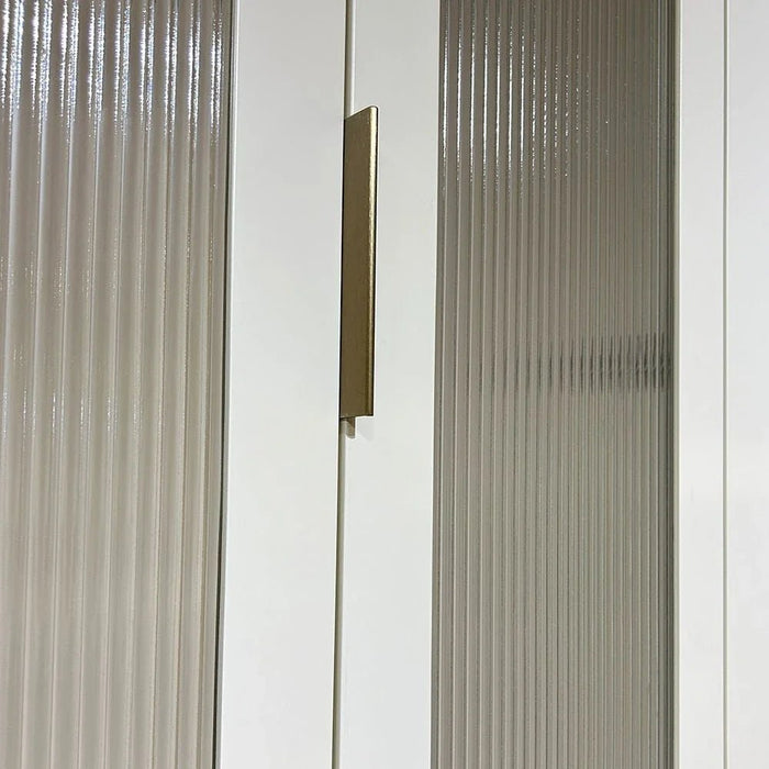 Orion 6-Door Wardrobe with 2 Fluted Glass Doors & LED - Beige/Brushed Gold - With 2-Year Warranty