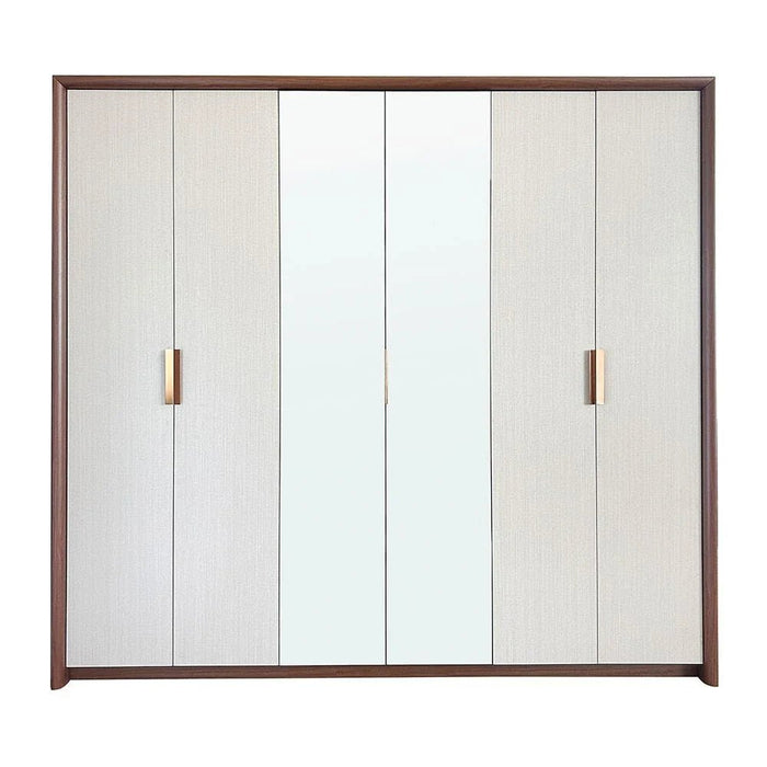Terakkai 6 Door Wardrobe With 2 Mirror-Walnut/Beige/Bronze