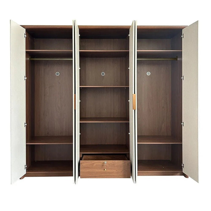 Terakkai 6 Door Wardrobe With 2 Mirror-Walnut/Beige/Bronze