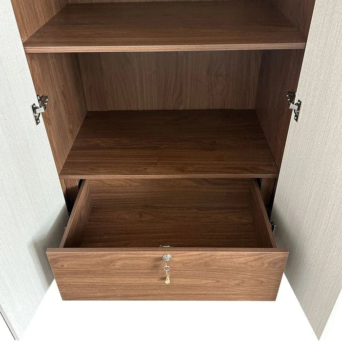 Terakkai 6 Door Wardrobe With 2 Mirror-Walnut/Beige/Bronze