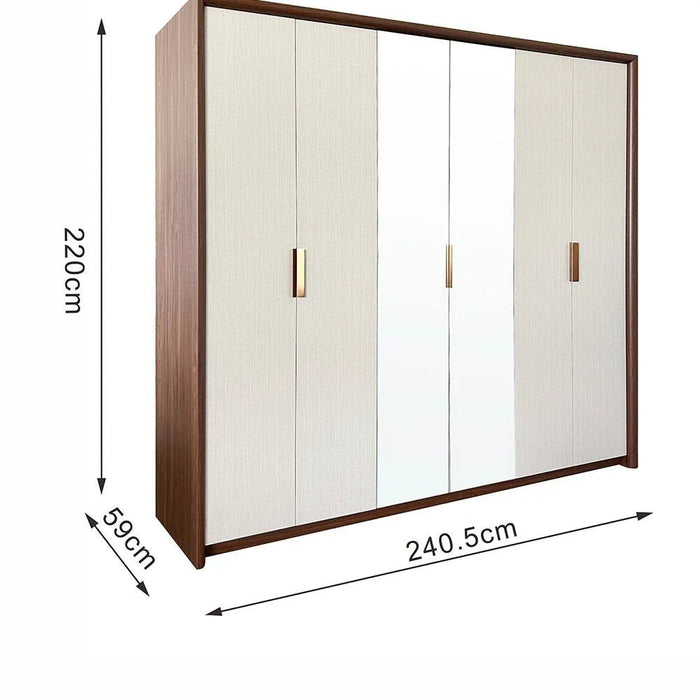 Terakkai 6 Door Wardrobe With 2 Mirror-Walnut/Beige/Bronze