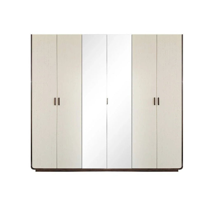 Oboro 6 Door Wardrobe With 2 Mirrors - Walnut/Beige