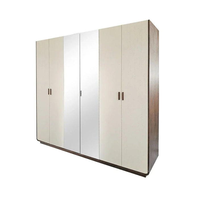 Oboro 6 Door Wardrobe With 2 Mirrors - Walnut/Beige