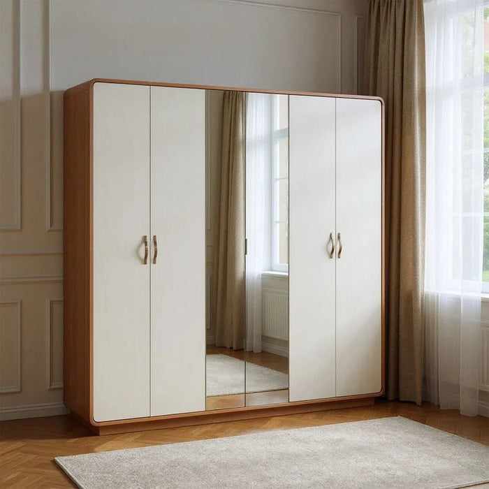 Nordomi 6 Door Wardrobe With 2 Mirrors - Beige/Natural - With 2-Year Warranty