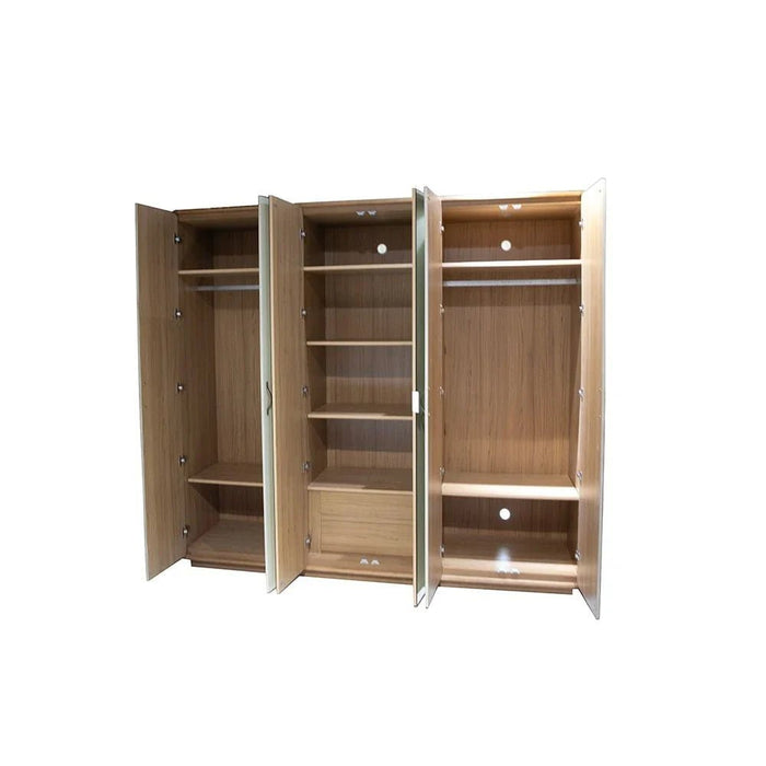 Nordomi 6 Door Wardrobe With 2 Mirrors - Beige/Natural - With 2-Year Warranty